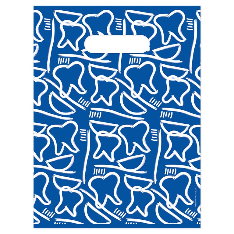 Practicon 9" x 12" 2.8mil Plastic Dental Drawings Patient Giveaway Bags, 100/Pk. Colorful, 2-sided