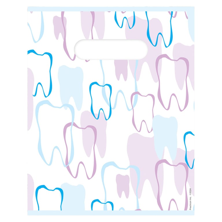 Practicon 8" x 10" Patient Giveaway Bags, Tooth Outline, 100/Pk. Two-sided patient bags
