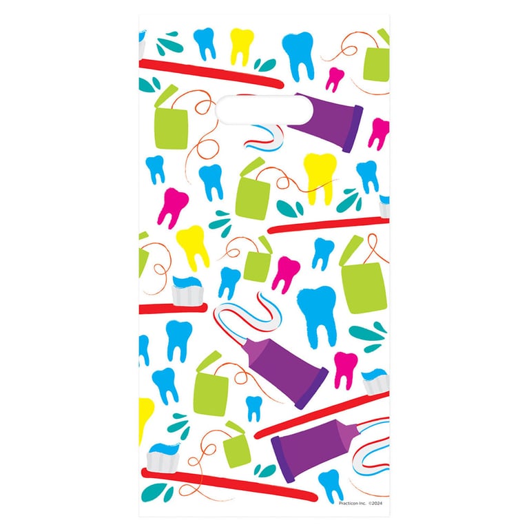 Practicon 6" x 12" 2.8mil Plastic Neon Dental Patient Giveaway Bags, 100/Pk. Colorful, 2-sided