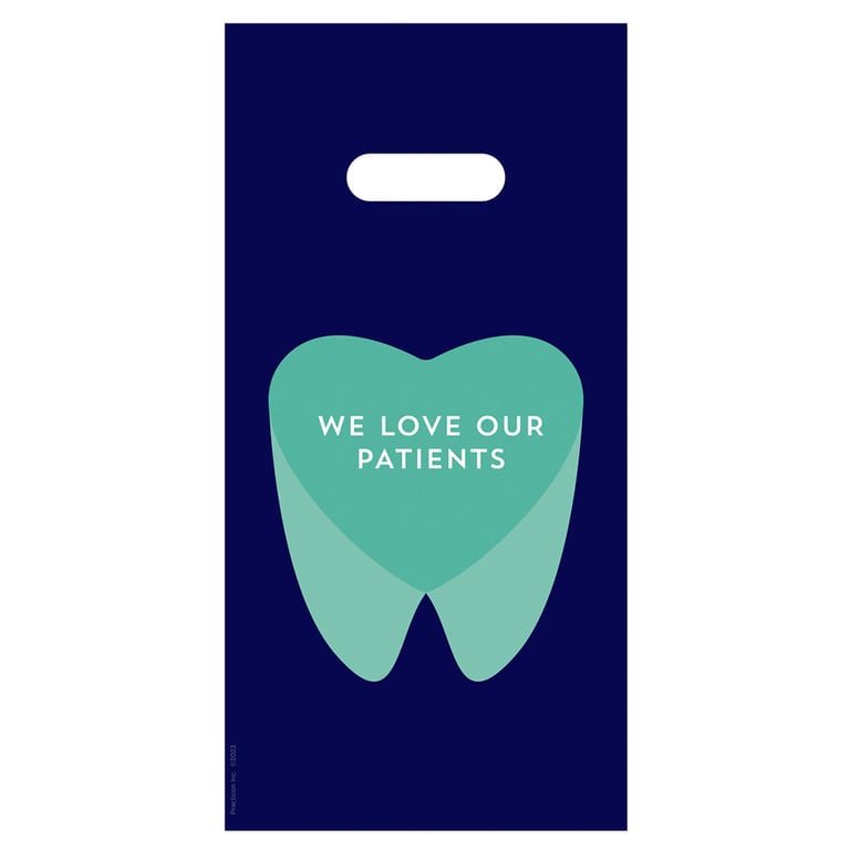 Practicon 6" x 12" We Love Our Patients Giveaway Bags, 100/Pk. Two-sided patient bags