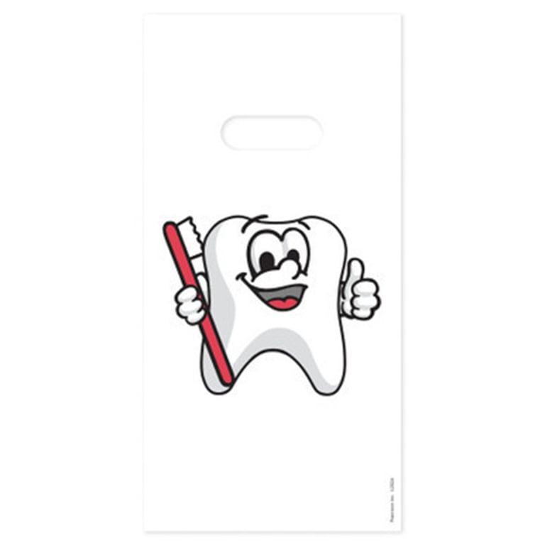 Practicon 6" x 12" 2.8mil Plastic Tootie Tooth Patient Giveaway Bags, 100/Pk. Colorful, 2-sided