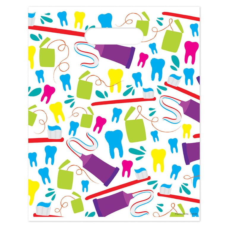 Practicon 8" x 10" 2.8mil Plastic Neon Dental Patient Giveaway Bags, 100/Pk. Colorful, 2-sided