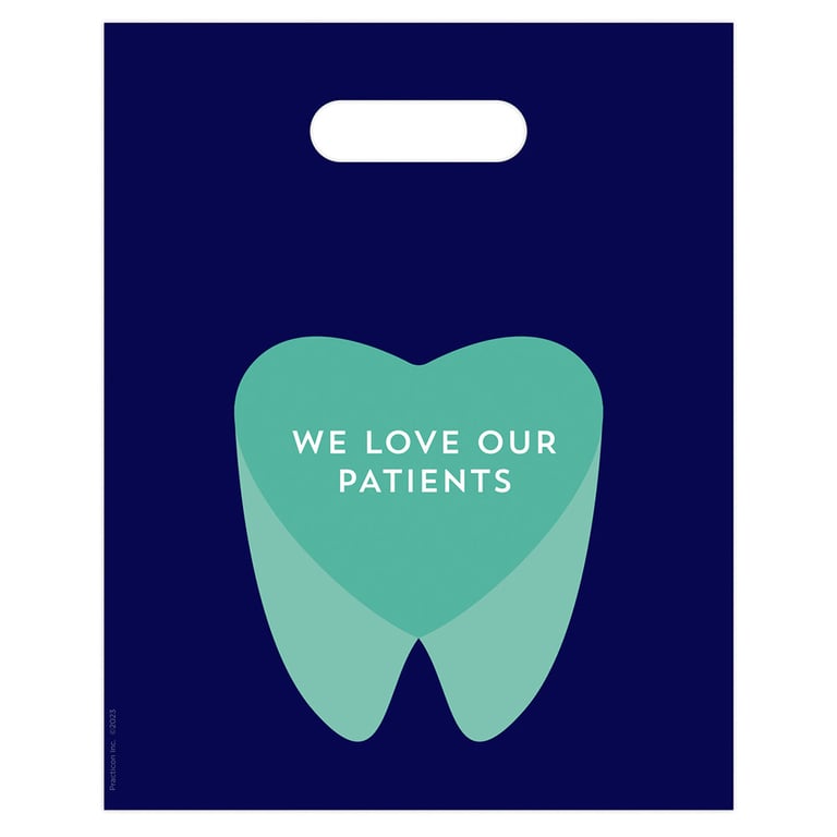Practicon 8" x 10" We Love Our Patients Giveaway Bags, 100/Pk. Two-sided patient bags