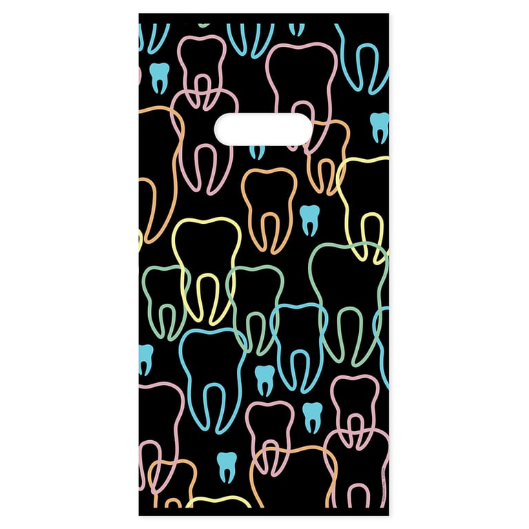 Practicon 6" x 12" 2.8mil Plastic Neon Teeth Patient Giveaway Bags, 100/Pk. Colorful, 2-sided