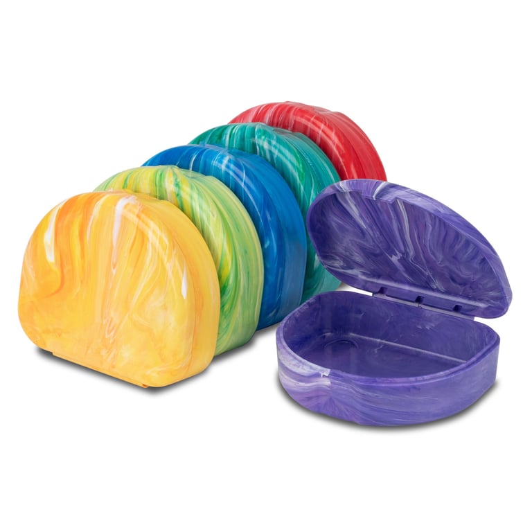 Practicon Marble-Colored Retainer Cases, hinged plastic, non-vented, 24/Pk. 7/8" deep, assorted