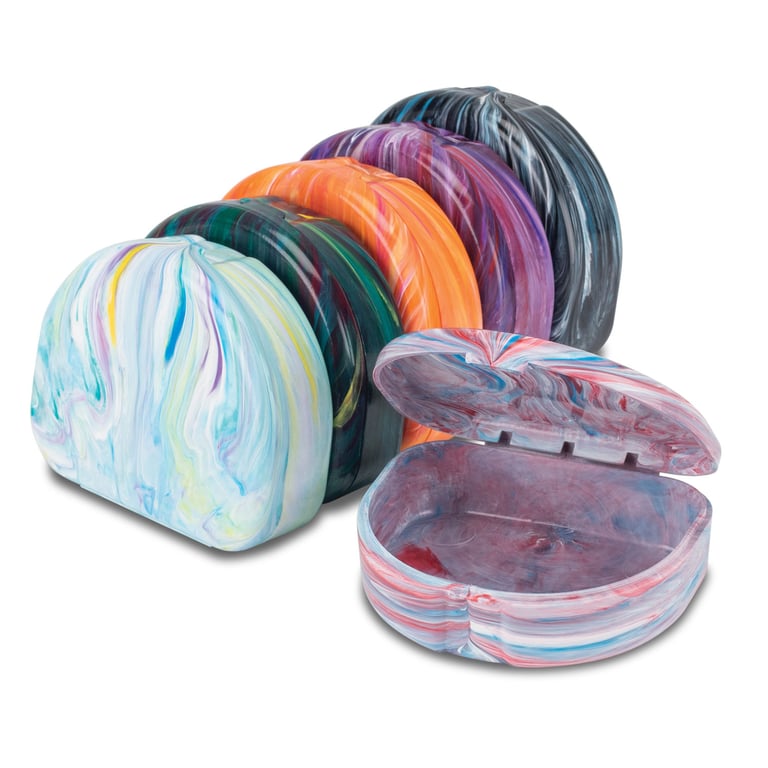 Practicon Marble-Colored Retainer Cases, Non-Vented, 7/8" deep, 24/Pk. Hinged plastic design