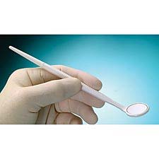 Practicon Disposable Mouth Mirrors - front surface acrylic mirror with white plastic octagonal