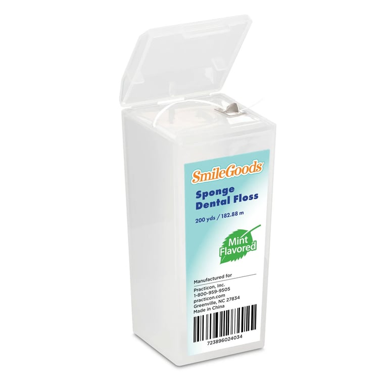 SmileGoods Sponge Dental Floss with Xylitol, Mint, 200yd Dispenser Spool, 1/Pk. Expands in contact