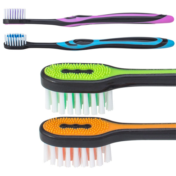 SmileGoods A301 Toothbrushes with Compact Head and Build-In Cheek & Tongue Cleaner, 72/Bx. Each