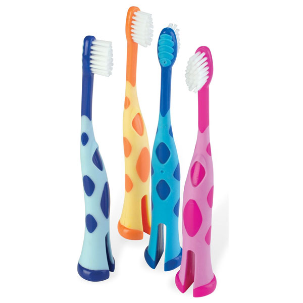 SmileGoods Y251 Giraffe Toothbrushes 72/Bx. Ultra-compact oval head holds 25 tufts of soft, end