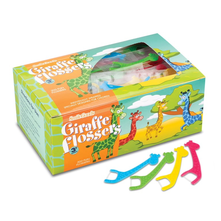SmileGoods Giraffe Flossers, Assorted bright colors 2-7/8" long, 200/Bx. Designed for children age