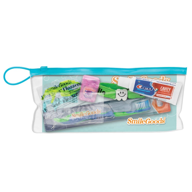 SmileGoods 4.5" x 10" Child Dental Care Kit, 72/Pk. Includes: dolphin-grip toothbrush, two
