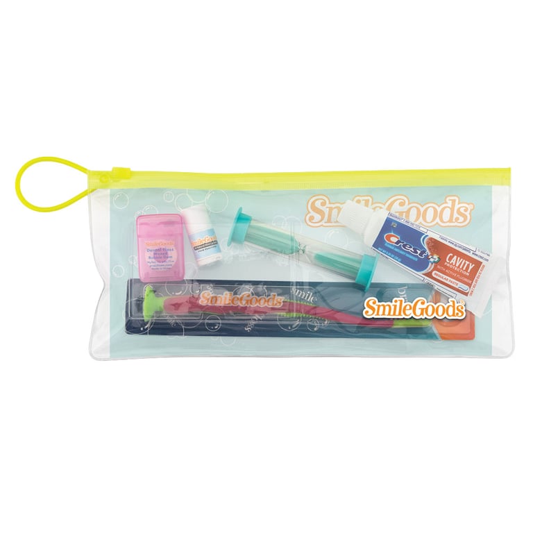 SmileGoods 4.5" x 10" Child Dental Care Kit, 72/Pk. Includes: toothbrush, bubble gum floss, 0.85oz