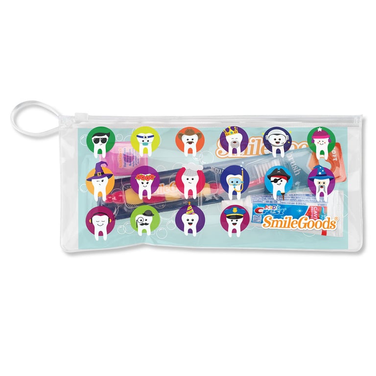 SmileGoods 4.5" x 10" Child Dental Care Kit, 72/Pk. Includes: bubble-handle toothbrush, bubble gum