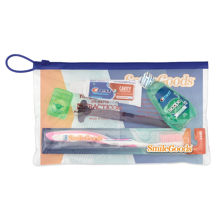 SmileGoods 6" x 10" Adult Dental Care Kit, 72/Pk. Includes: ortho-friendly toothbrush with cover