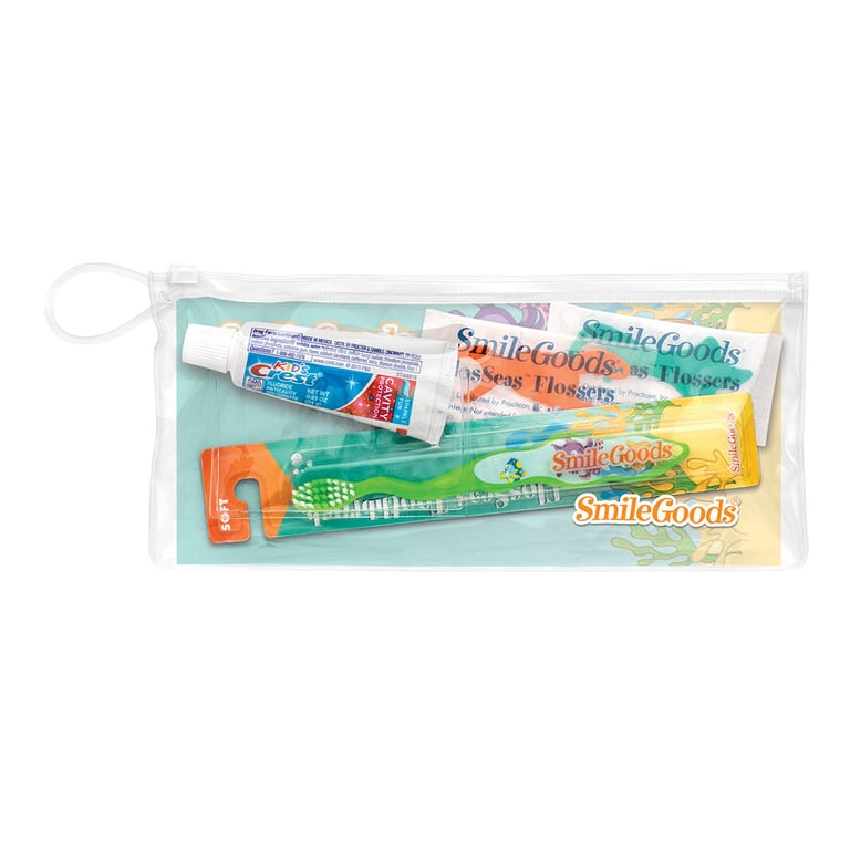 SmileGoods 4.5" x 10" Child Dental Care Kit, 72/Pk. Includes: contoured toothbrush, 0.85oz