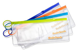 SmileGoods Patient Paks, empty 4" x 10" clear vinyl zipper bag for you to fill with whatever you