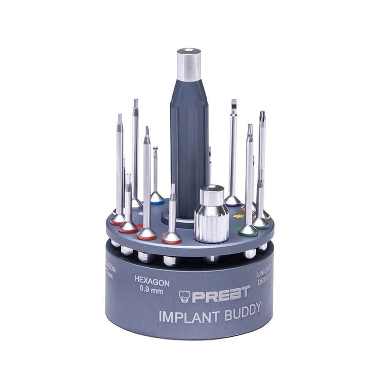 Preat Implant Buddy Driver Set. Includes prosthetic connections (long and short): straight