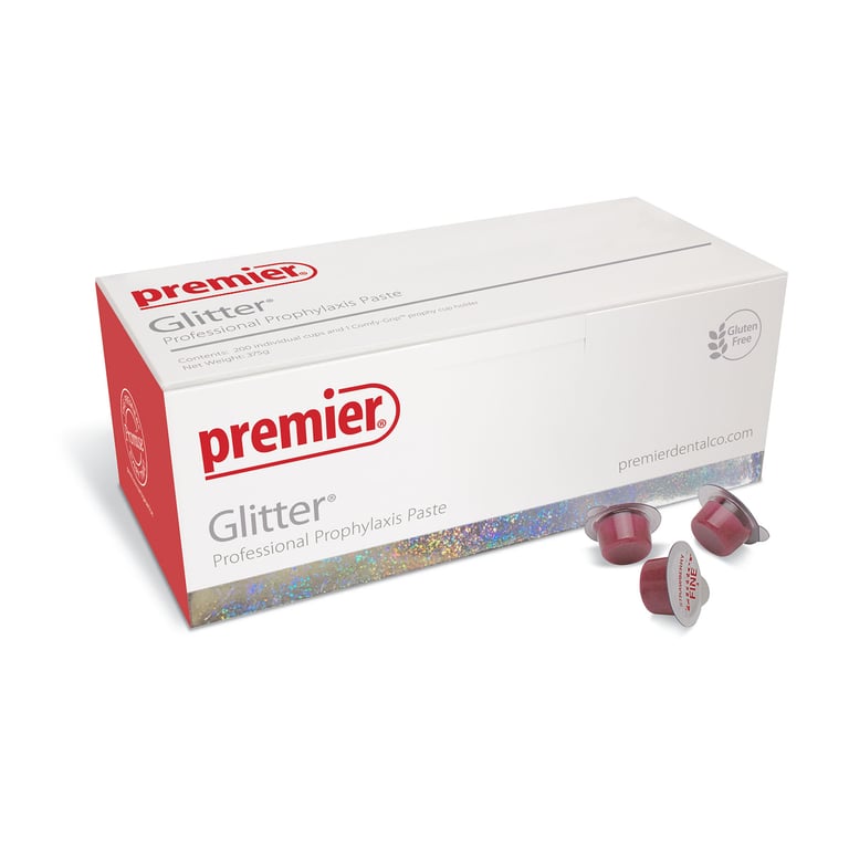 Glitter Medium grit, Cherry Prophy Paste with Fluoride. Box of 200 Unit Dose Cups
