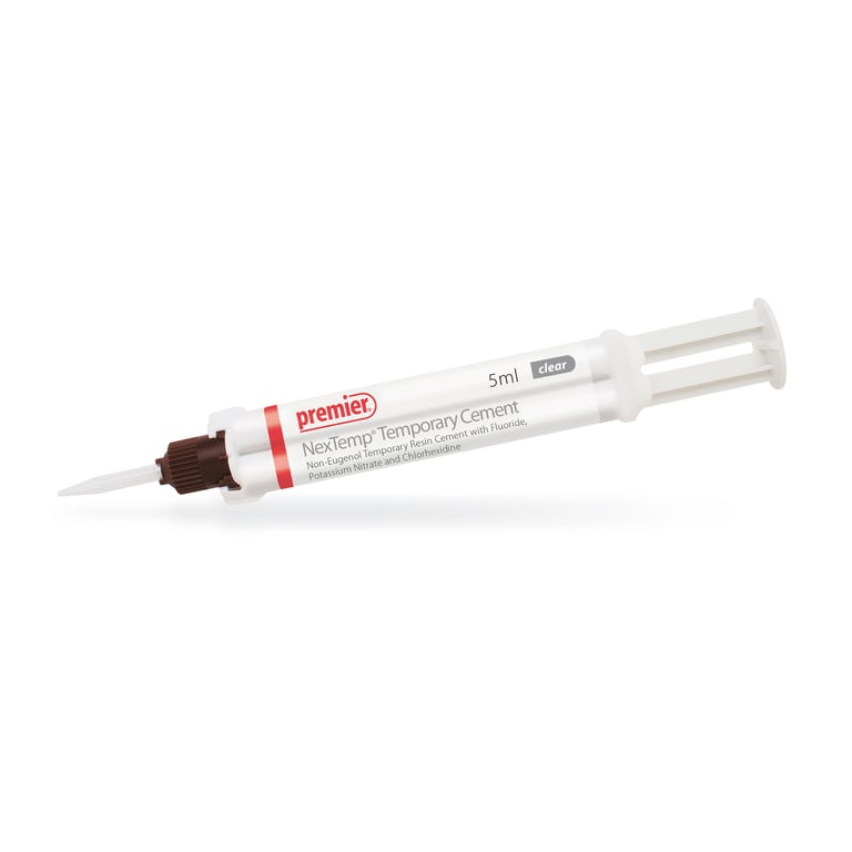 NexTemp Clear 5 ml Syringe & 10 Mixing Tips. Non-Eugenol Temporary Cement. Resin Formula