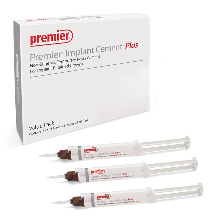 Premier Implant Cement Plus Value Pack, Pink, 3 - 5 ml Automix Syringes and 25 Mixing Tips