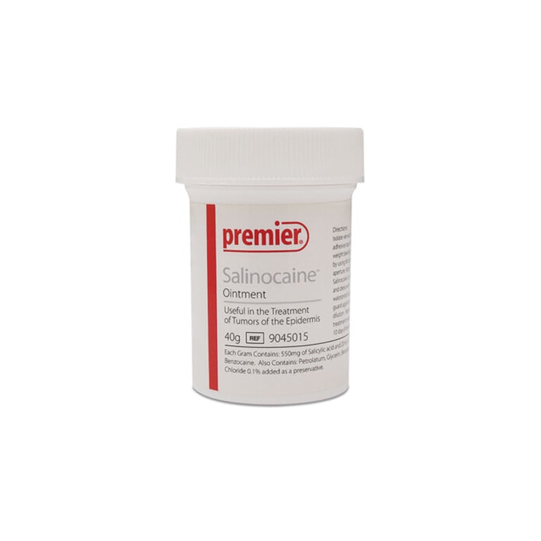 Premier Salinocaine Ointment 55%, 1.5 oz. Jar, 1/Pk. Combination of salicylic acid and an