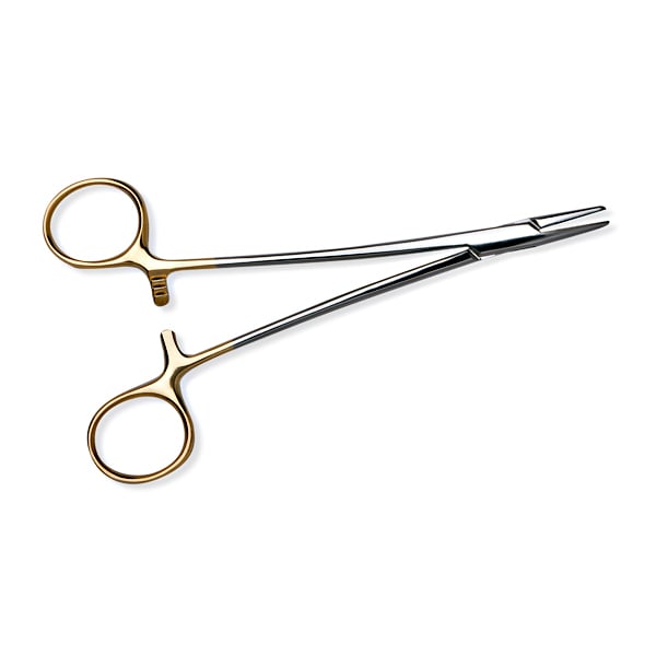 Premier Crile-Wood 6" Needle Holder with TC Tungsten Carbide Inserts and gold handle, single
