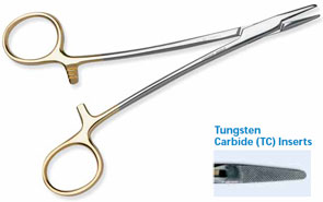 Premier Mayo-Hegar 6 1/4" Needle Holder with TC Tungsten Carbide Inserts and Gold Handler