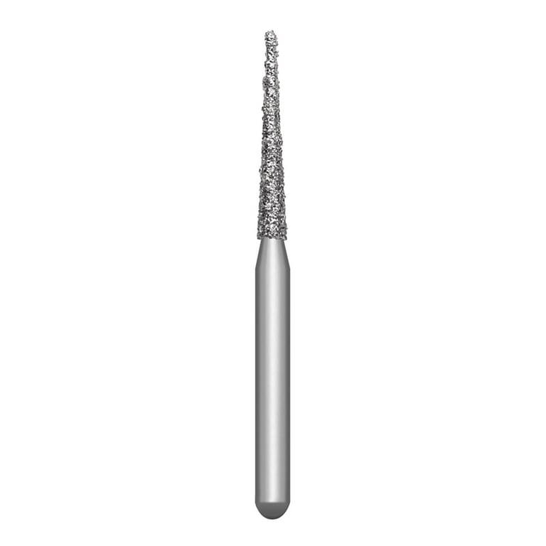 Solo #1314.10 coarse grit, pointed cone diamond bur, single use. Package of 25 burs