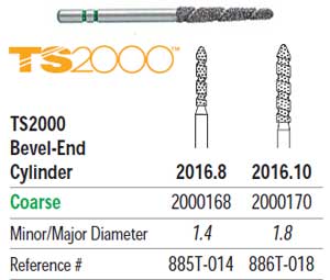 TS2000 Speed Cut Diamond FG #2016.8 Bevel End Cylinder Coarse, pack of 5
