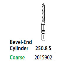Two Striper ShortCut FG 250.8 S Coarse Diamond Bur Cylinder Bevel-End, Short Shank. Pack of 5