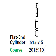 Two Striper ShortCut FG 515.7 S Coarse Diamond Bur Flat-End Cylinder, Short Shank. Pack of 5