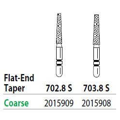 Two Striper ShortCut FG 702.8 S Coarse Diamond Bur Flat-End Taper, Short Shank. Pack of 5
