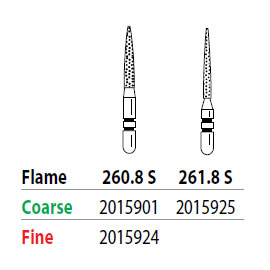Two Striper ShortCut FG 260.8 S Coarse Diamond Bur Flame, Short Shank. Pack of 5