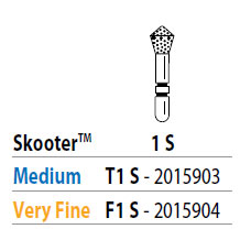 Two Striper Skooter FG 1 (T1) S Medium Skooter Diamond Bur, Short Shank. Pack of 5