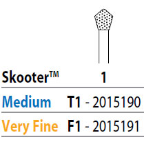 Two Striper Skooter FG 1 (F1) Very Fine Diamond Bur Acorn shaped, Pack of 5. For using