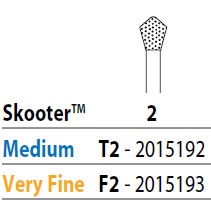 Two Striper Skooter FG 2 (T2) Medium Diamond Bur Acorn shaped. Pack of 5. Used sequentially