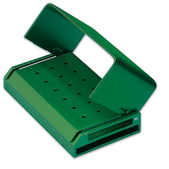 Two Striper 18 Hole - 18 FG - Green Anodized Aluminum Bur Block. Fully Autoclavable with Snapping