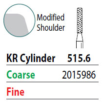 Two Striper FG #515.6 KR Cylinder Coarse Diamond Bur, Pack of 5. KR Modified Shoulder Prep