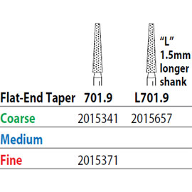 Two Striper FG 701.9 Coarse Diamond Bur Flat-End Taper. Pack of 5