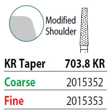 Two Striper FG #703.8 KR Taper Coarse Diamond Bur, Pack of 5. KR Modified Shoulder Prep