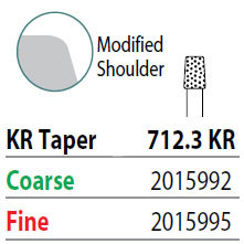 Two Striper FG 712.3 KR Taper Coarse Diamond Bur, Pack of 5. KR Modified Shoulder Prep