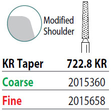 Two Striper FG #722.8 KR Taper Coarse Diamond Bur, Pack of 5. KR Modified Shoulder Prep