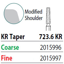 Two Striper FG 723.6 KR Taper Coarse Diamond Bur, Pack of 5. KR Modified Shoulder Prep