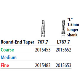 Two Striper FG 767.7 Coarse Diamond Bur Round-End Taper. Pack of 5