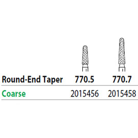 Two Striper FG 770.7 Coarse Diamond Bur Round-End Taper. Pack of 5