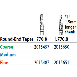 Two Striper FG #770.8 Fine Diamond Bur Round-End Taper. Pack of 5