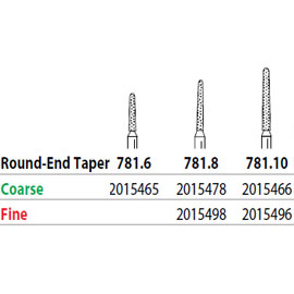Two Striper FG 781.8 Coarse Diamond Bur Round-End Taper. Pack of 5