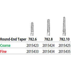 Two Striper FG 782.10 Coarse Diamond Bur Round-End Taper. Pack of 5