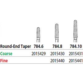 Two Striper FG 784.10 Coarse Diamond Bur Round-End Taper. Pack of 5